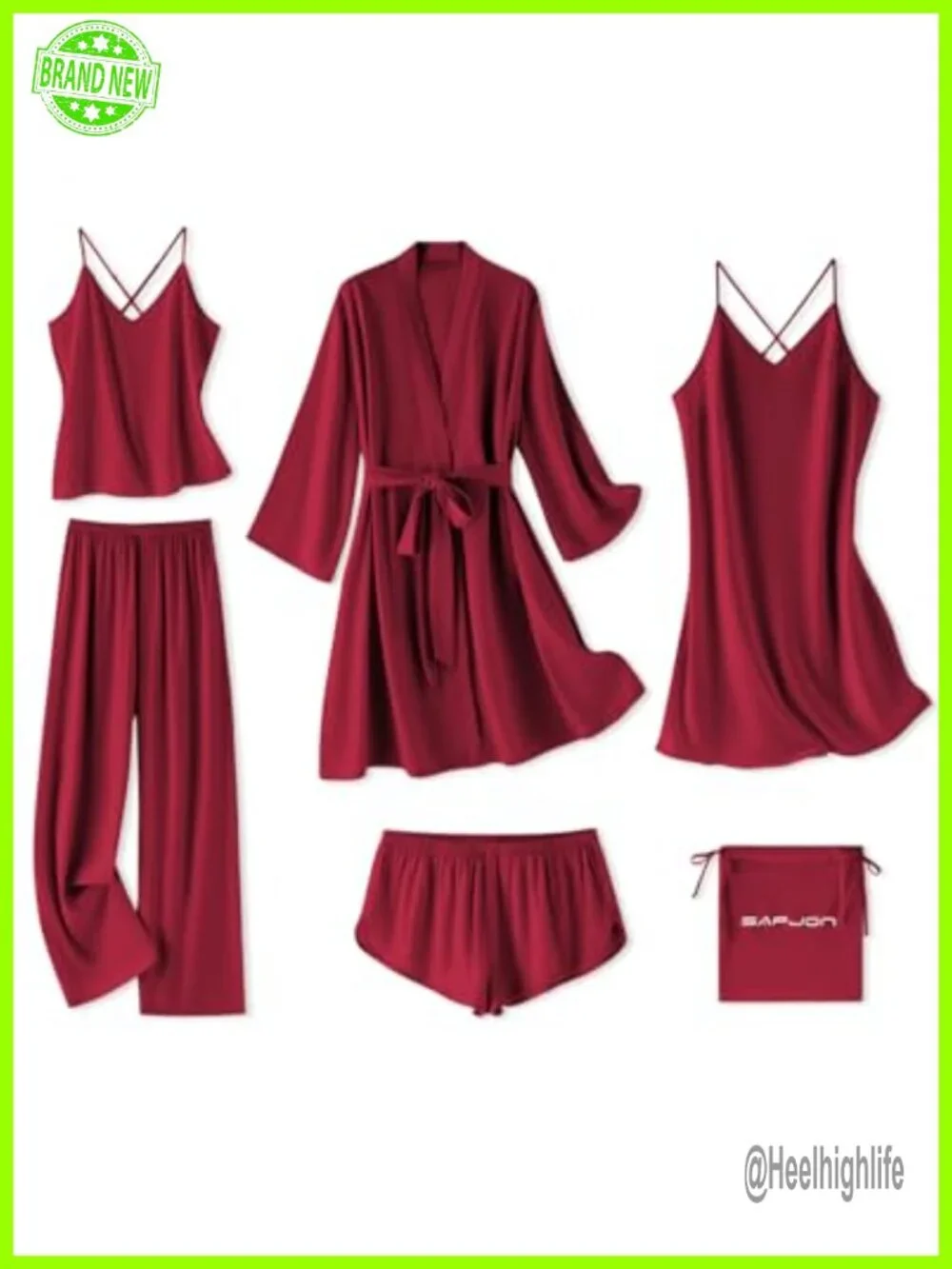 6-Piece Silk Pajama Set with Cami Tops and Shorts Nightwear
